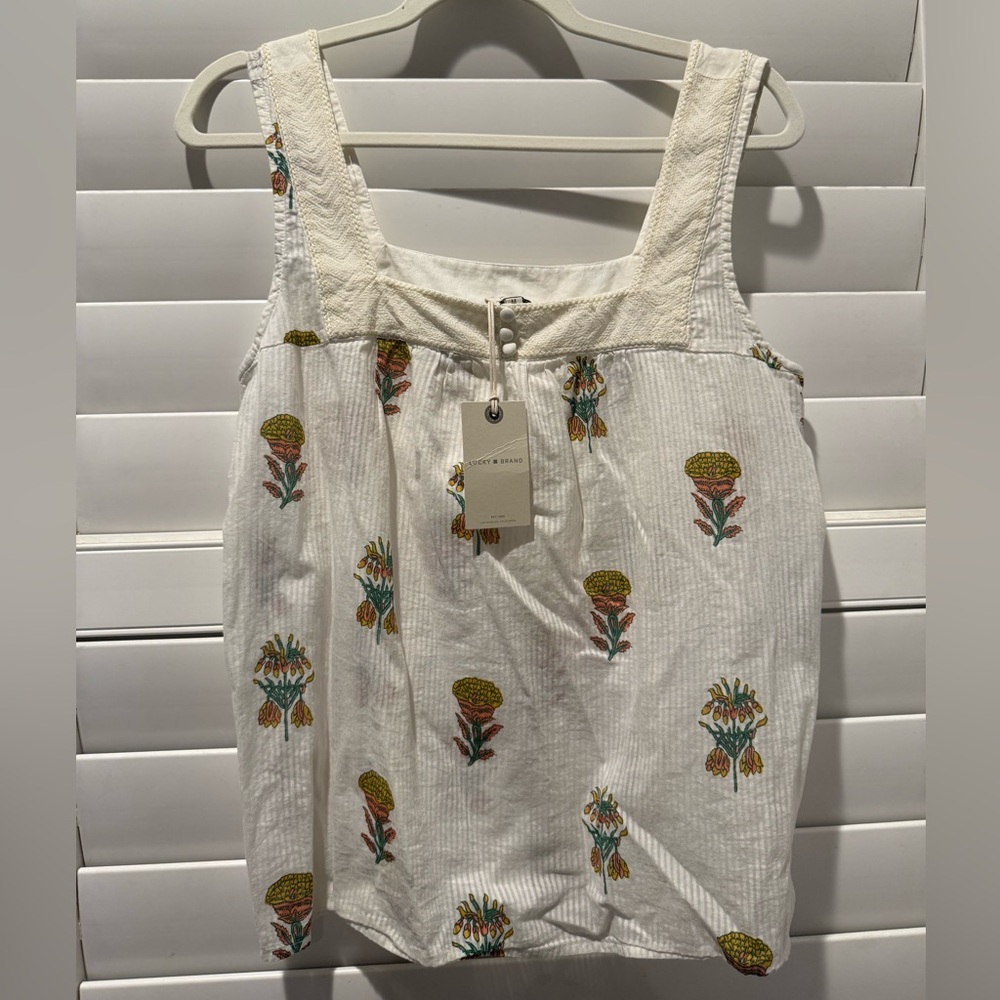 Lucky Brand Ivory Floral Square Neck Babydoll Tank